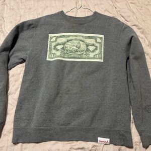 Diamond Supply Co. Gray Crewneck with Dollar Bill Graphic